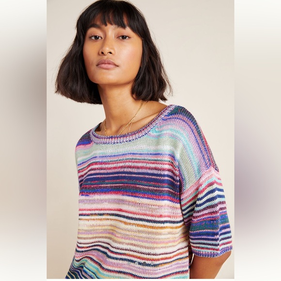 Anthropologie Sweaters - Anthropologie Bianca rainbow striped sweater tee Sz small